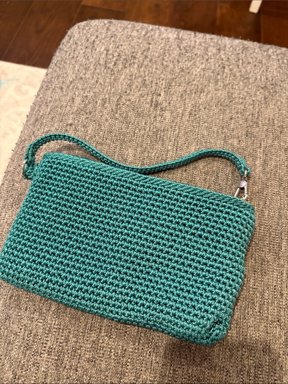 The Sak Teal Crochet Wristlet Clutch